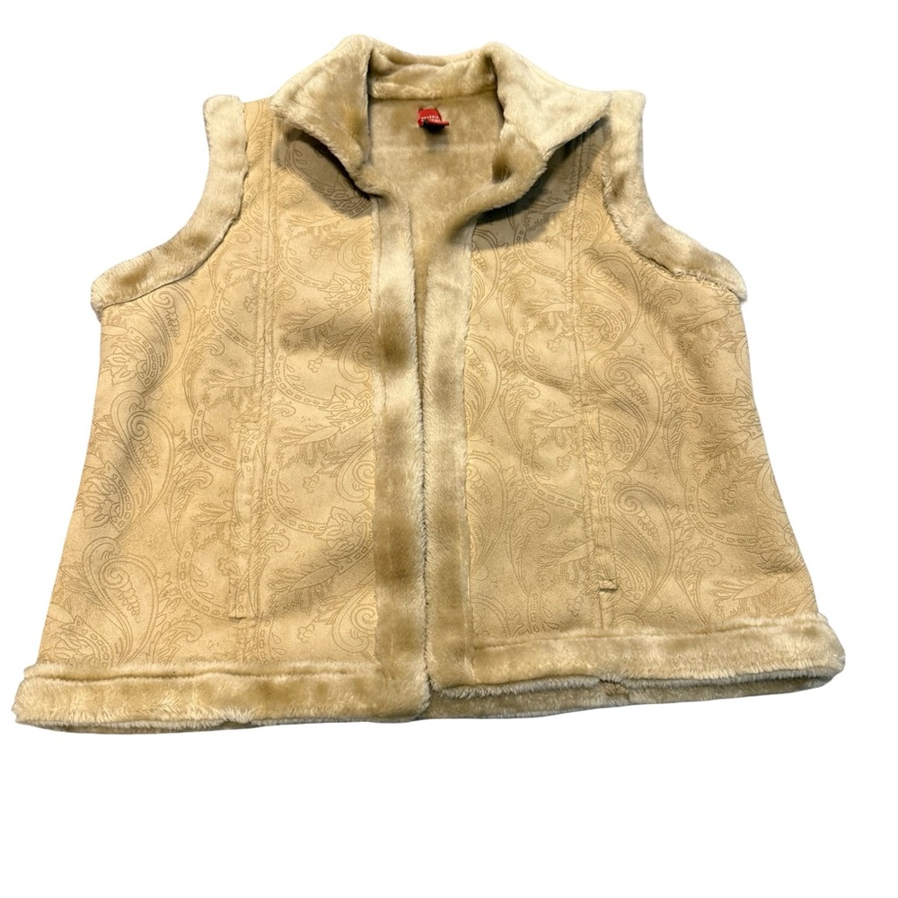 Valerie Stevens Faux Fur Paisley Vest Tan Boho Vintage Y2K Medium